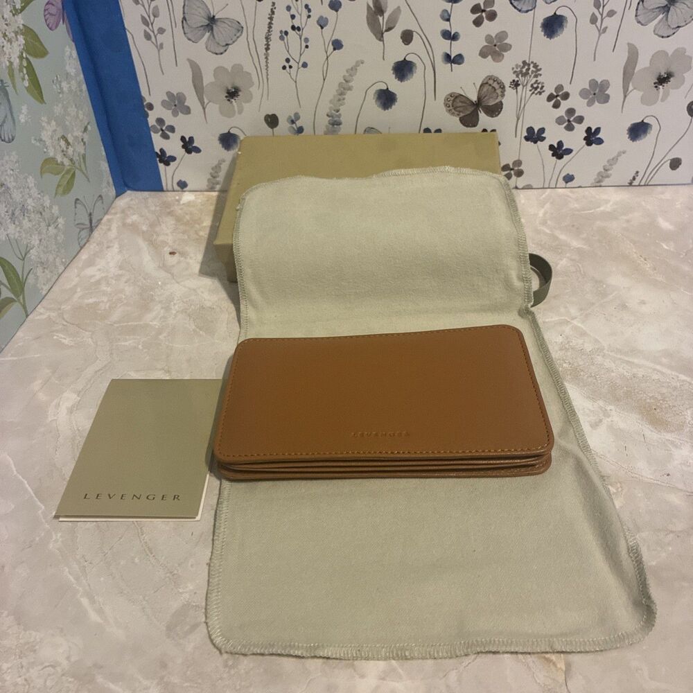Levenger Toffee Leather Pocket Briefcase 3x5 Index Card Holder Wallet
